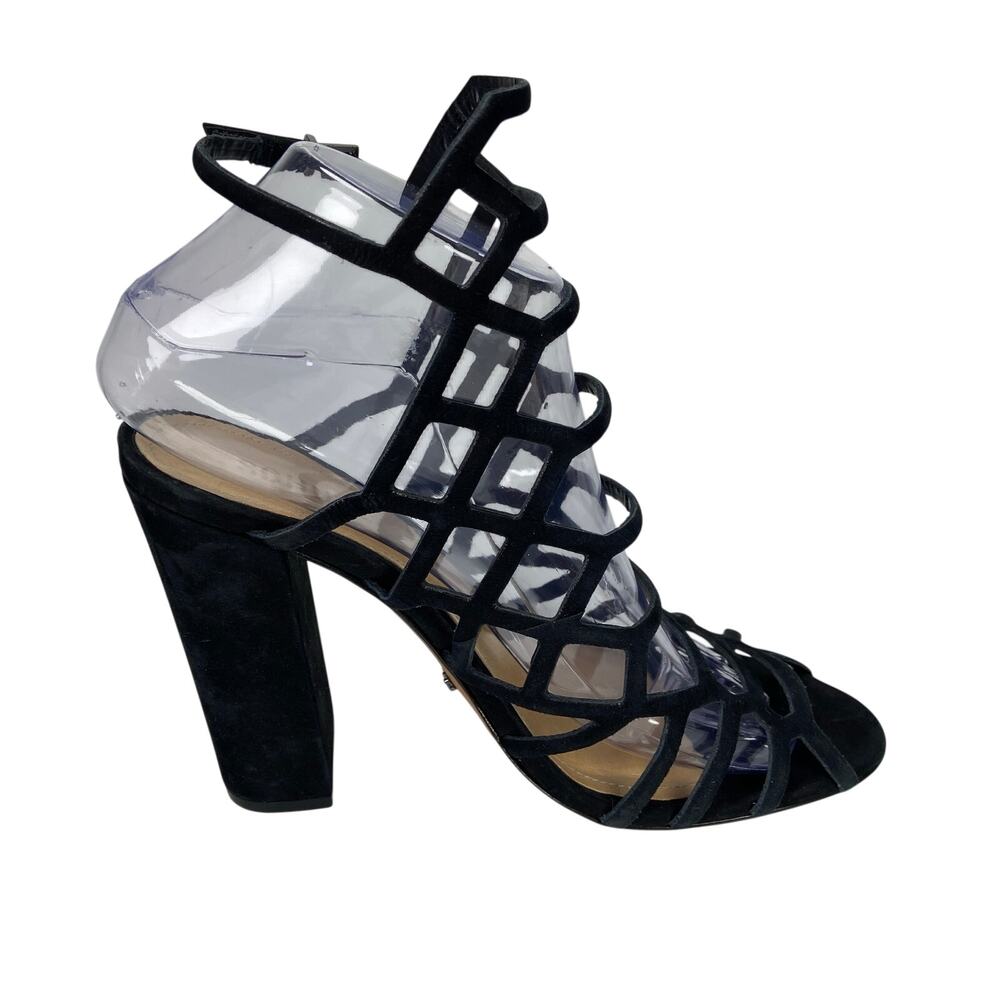 Schutz Caged Sandals Black Leather Heels Women's Size 8.5 B